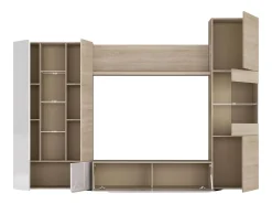 Móvel De Tv| Móvel Completo para Sala Essenttial 260x185 cm Brilhante & Carvalho Canadense com Arrumação e Iluminação LED Branco