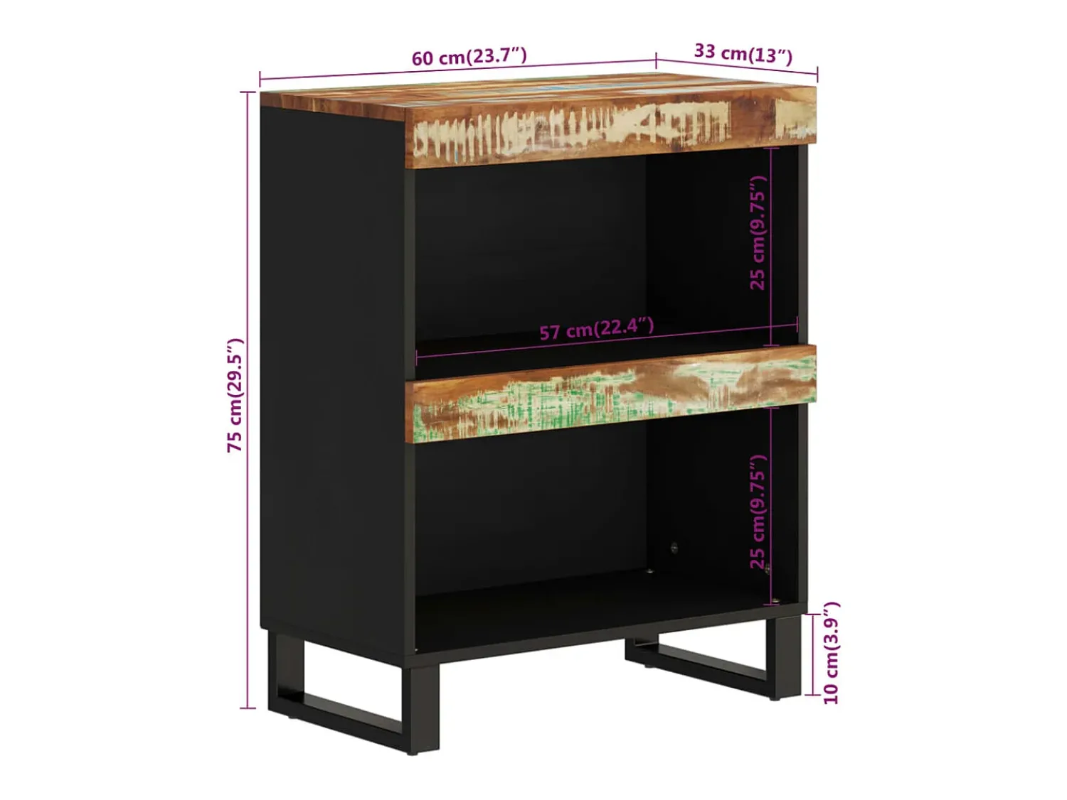 Prateleira|vidaxl Móvel de apoio 60x33x75 cm madeira recuperada maciça Multicor