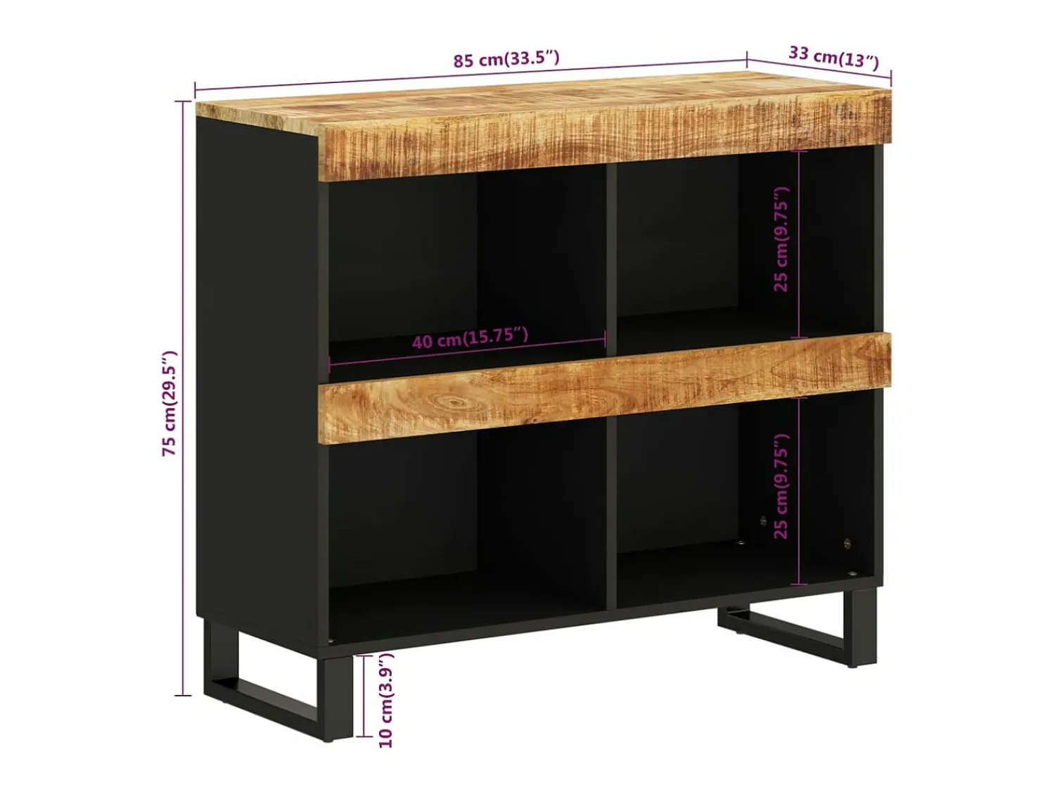 Online vidaxl Móvel de apoio 85x33x75 cm madeira de mangueira maciça Natural claro