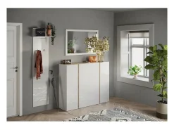 Móvel De Arrumação|Sapateira*Meublorama Móvel de armazenamento com 4 portas e 10 prateleiras ajustáveis, coleção KEY, nas cores brilhante laqueado e carvalho cadiz. Branco