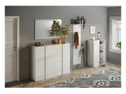 Móvel De Arrumação|Sapateira*Meublorama Móvel de armazenamento com 4 portas e 10 prateleiras ajustáveis, coleção KEY, nas cores brilhante laqueado e carvalho cadiz. Branco