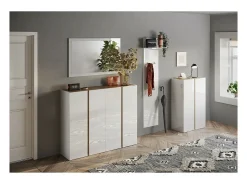 Móvel De Arrumação|Sapateira*Meublorama Móvel de armazenamento com 4 portas e 10 prateleiras ajustáveis, coleção KEY, nas cores brilhante laqueado e carvalho cadiz. Branco