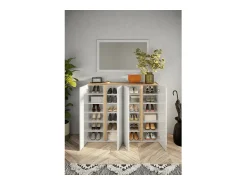 Móvel De Arrumação|Sapateira*Meublorama Móvel de armazenamento com 4 portas e 10 prateleiras ajustáveis, coleção KEY, nas cores brilhante laqueado e carvalho cadiz. Branco