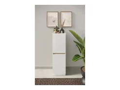 Móvel De Arrumação|Meublorama Móvel de armazenamento design 2 portas coleção FANZY. Cor laqueado & carvalho claro. Branco