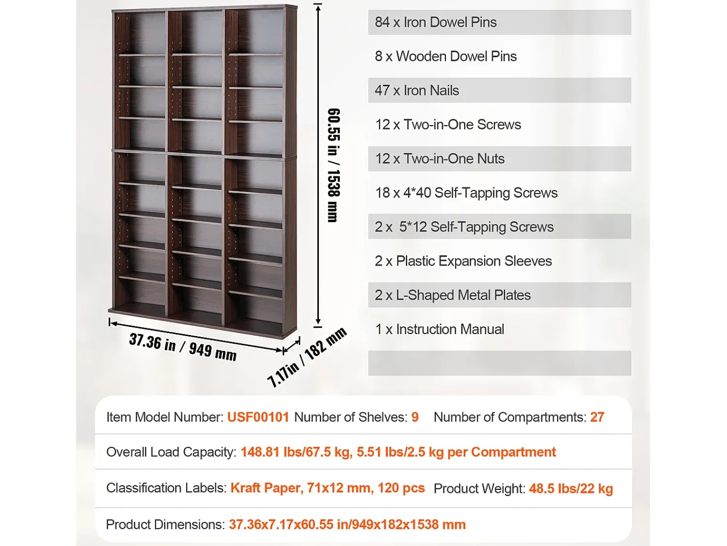 Best Móvel de Armazenamento Multimídia SucceBuy em 9 Níveis, Prateleira DVD Ajustável para 756 CD, Expresso Castanho chocolate