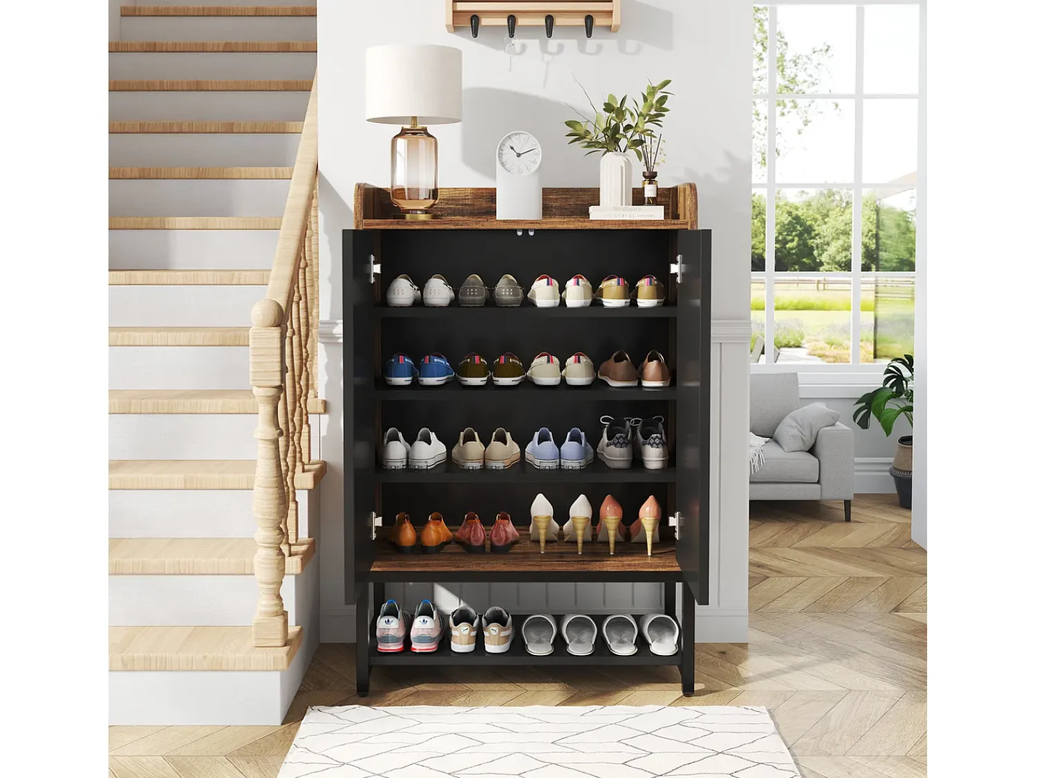 Outlet Tribesigns Móvel de armazenamento para sapatos com 5 níveis - Para 15 a 20 pares de sapatos - Preto e marrom Castanho chocolate