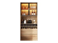 Merax Móvel de bar - 80 x 40 x 180 cm - com 2 portas de vidro + LEDs + 2 gavetas - MDF - natural^ Móvel De Bar