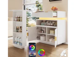 Clearance ModernLuxe Móvel de bar - con iluminação LED - rotação de 360° - con espaço de armazenamento - Branco
