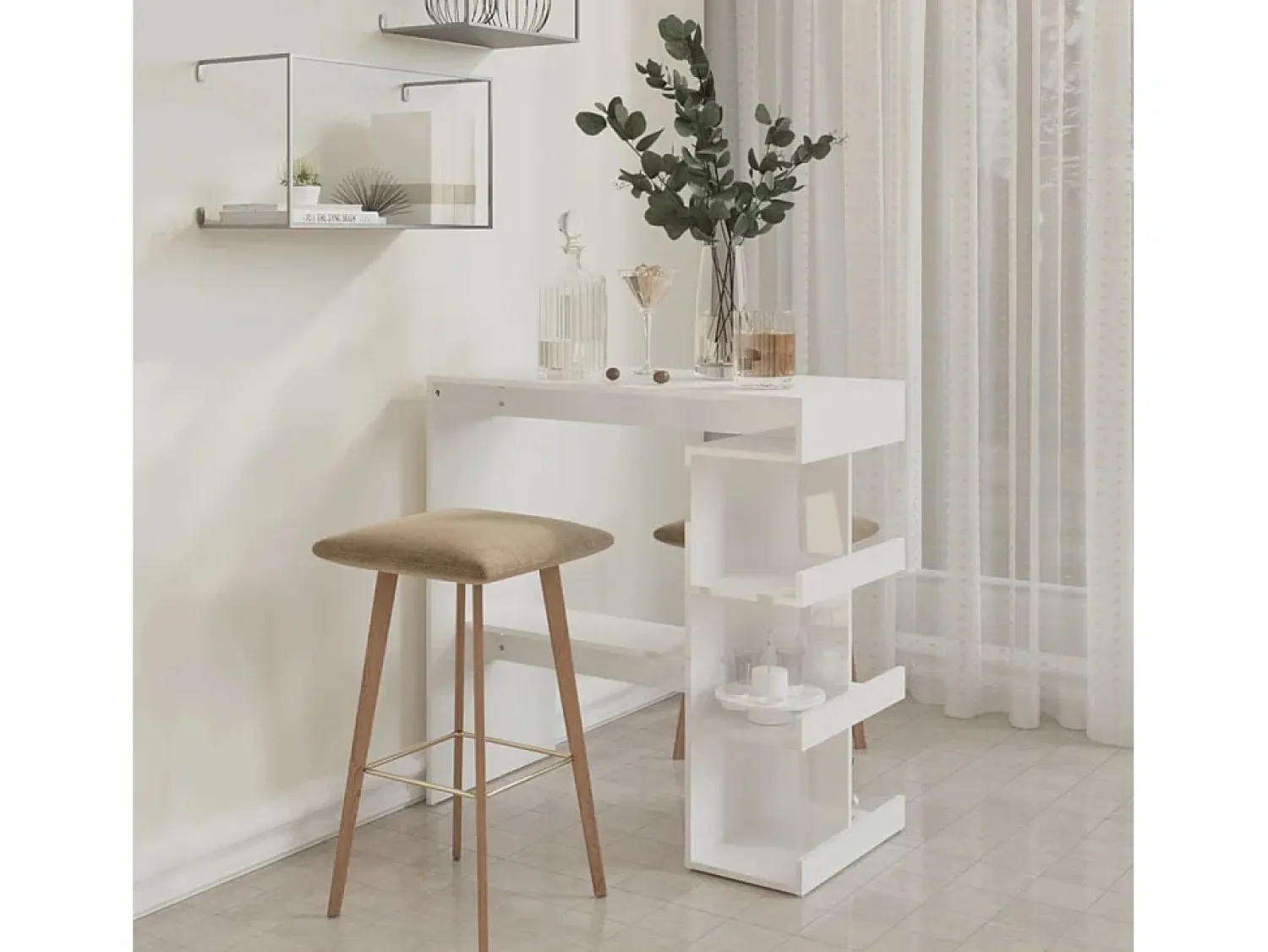 Móvel De Bar| Móvel de bar c/ prateleiras 100x50x101,5 cm brilhante PT107051 Branco