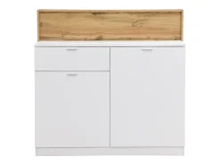 Móvel De Bar|Vente-unique Móvel de bar com 2 portas e 1 gaveta em MDF branco e natural - LAMONIA Natural claro / Branco