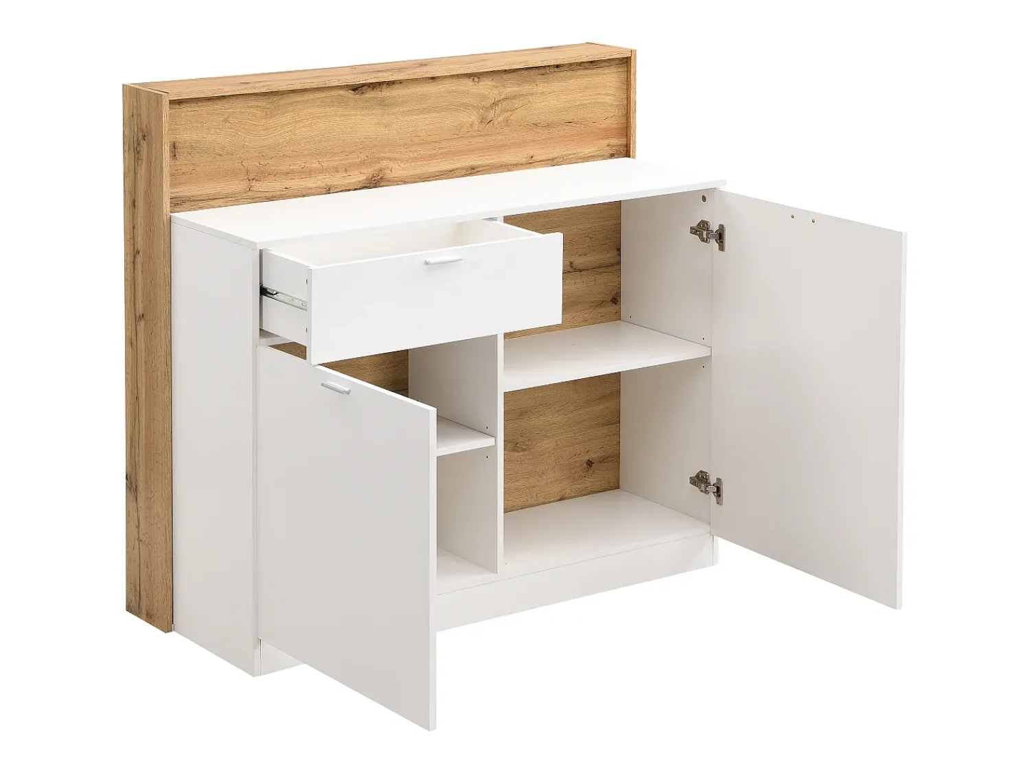 Móvel De Bar|Vente-unique Móvel de bar com 2 portas e 1 gaveta em MDF branco e natural - LAMONIA Natural claro / Branco