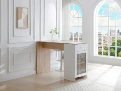 New Vente-unique Móvel de bar com espaços de arrumação branco e natural - NIRAYA Natural claro / Branco