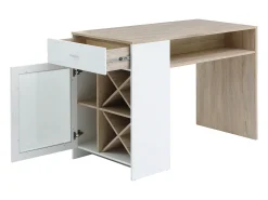 New Vente-unique Móvel de bar com espaços de arrumação branco e natural - NIRAYA Natural claro / Branco