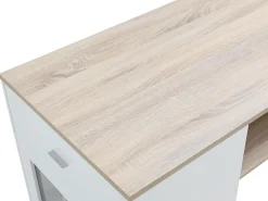 New Vente-unique Móvel de bar com espaços de arrumação branco e natural - NIRAYA Natural claro / Branco