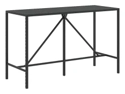 Clearance Móvel de bar com tampo de vidro 180x70x110 cm vime PE PT651435 Preto
