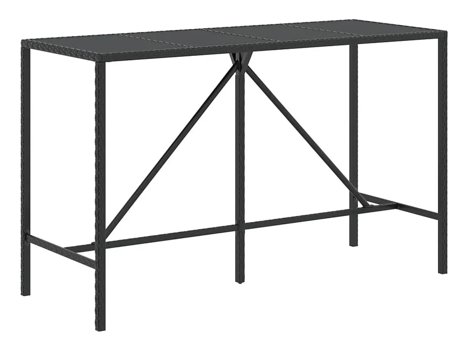 Clearance Móvel de bar com tampo de vidro 180x70x110 cm vime PE PT651435 Preto