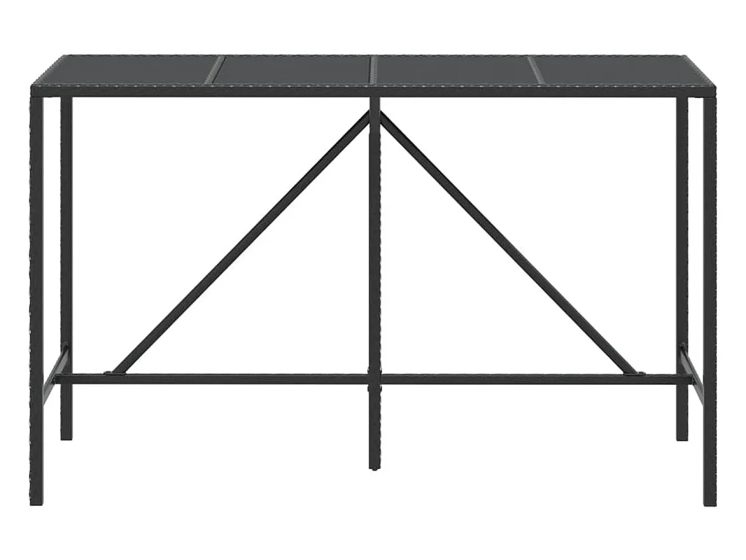 Clearance Móvel de bar com tampo de vidro 180x70x110 cm vime PE PT651435 Preto