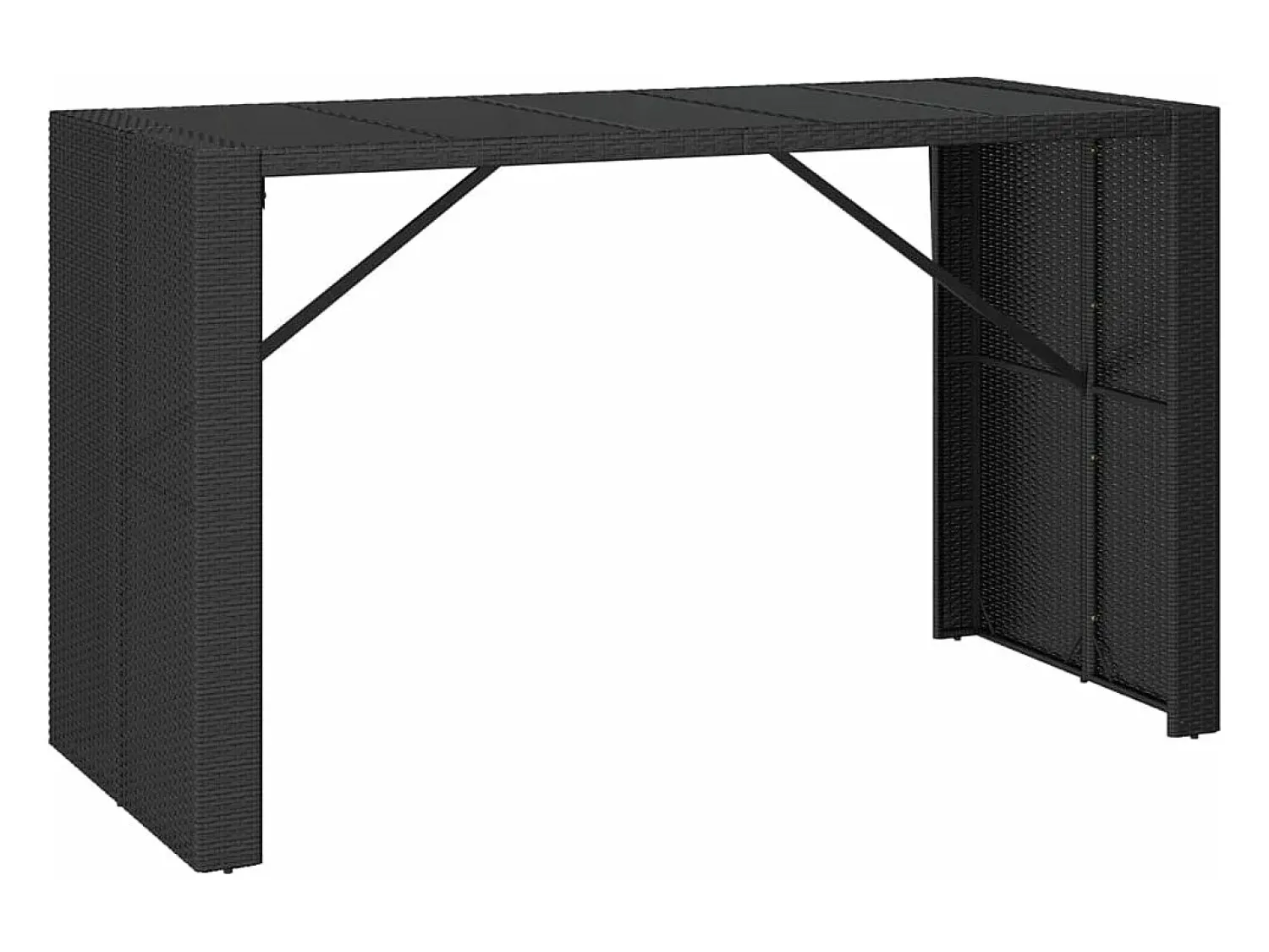 Outlet Móvel de bar com tampo de vidro 185x80x110 cm vime PE PT575082 Preto