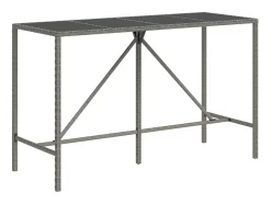 Móvel De Bar| Móvel de bar com tampo de vidro 180x70x110 cm vime PE PT327962 Cinzento