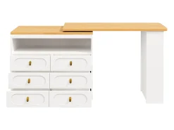 Móvel De Bar|ModernLuxe Móvel de bar de cozinha extensível - e rotação 360° - 203x39x90 cm - 6 gavetas - com prateleiras laterais - Branco