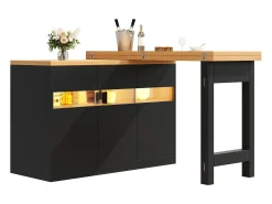 ModernLuxe Móvel de bar de cozinha extensível - com iluminação LED - mesa grande - e rotação 360° - 180x79.5x71.5 cm - 3 portas -^ Móvel De Bar