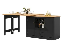 Móvel De Bar*ModernLuxe Móvel de bar de cozinha extensível - e rotação 360° - mesa grande - 180x79.5x71.5 cm - 2 gavetas e 2 portas - 3 adegas - Preto