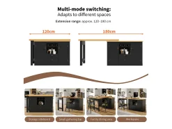 Móvel De Bar*ModernLuxe Móvel de bar de cozinha extensível - e rotação 360° - mesa grande - 180x79.5x71.5 cm - 2 gavetas e 2 portas - 3 adegas - Preto