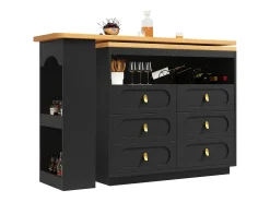 Móvel De Bar|ModernLuxe Móvel de bar de cozinha extensível - e rotação 360° - 203x39x90 cm - 6 gavetas - com prateleiras laterais - Preto