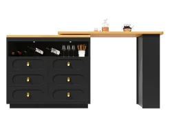Móvel De Bar|ModernLuxe Móvel de bar de cozinha extensível - e rotação 360° - 203x39x90 cm - 6 gavetas - com prateleiras laterais - Preto