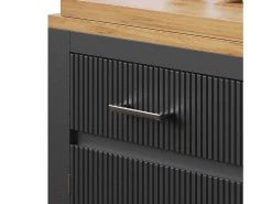 Clearance ModernLuxe Móvel de bar de cozinha extensível - con rotação 360° - 215x39x103cm - 2 portas, 2 gavetas - con prateleiras laterais - Preto