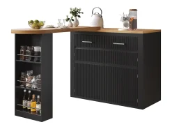 Clearance ModernLuxe Móvel de bar de cozinha extensível - con rotação 360° - 215x39x103cm - 2 portas, 2 gavetas - con prateleiras laterais - Preto
