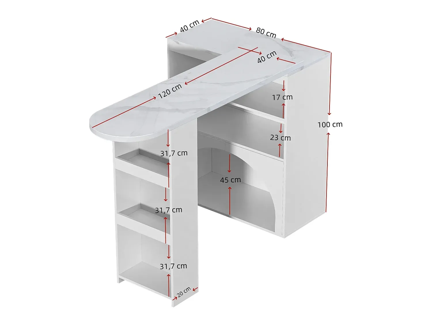 Online ModernLuxe Móvel de bar extensível 120 (+80)×40×100 cm - com espaço de descanso para animais - prateleiras abertas - Branco