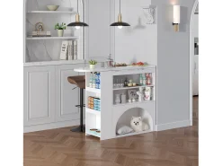 Online ModernLuxe Móvel de bar extensível 120 (+80)×40×100 cm - com espaço de descanso para animais - prateleiras abertas - Branco