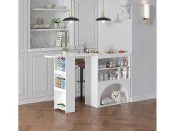 Online ModernLuxe Móvel de bar extensível 120 (+80)×40×100 cm - com espaço de descanso para animais - prateleiras abertas - Branco
