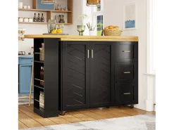Móvel De Bar|ModernLuxe Móvel de bar extensível - pivotante - 228x39x104cm - con 2 portas e 3 gavetas - con prateleiras laterais - Preto