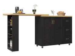 Móvel De Bar|ModernLuxe Móvel de bar extensível - pivotante - 228x39x104cm - con 2 portas e 3 gavetas - con prateleiras laterais - Preto