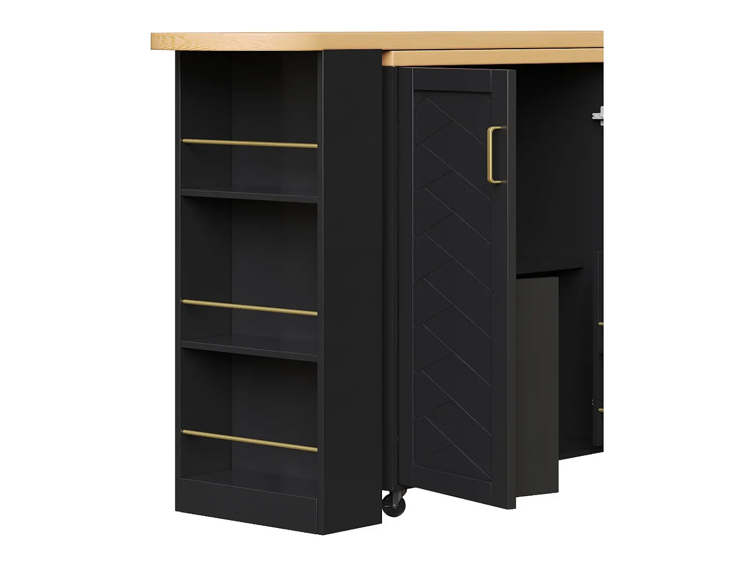 Móvel De Bar|ModernLuxe Móvel de bar extensível - pivotante - 228x39x104cm - con 2 portas e 3 gavetas - con prateleiras laterais - Preto