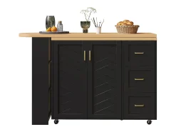 Móvel De Bar|ModernLuxe Móvel de bar extensível - pivotante - 228x39x104cm - con 2 portas e 3 gavetas - con prateleiras laterais - Preto