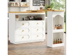 Merax Móvel de bar extensível com rotação de 360° - Comprimento ajustável - com 6 gavetas - MDF -^ Móvel De Bar