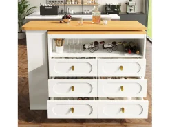 Merax Móvel de bar extensível com rotação de 360° - Comprimento ajustável - com 6 gavetas - MDF -^ Móvel De Bar