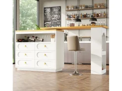 Merax Móvel de bar extensível com rotação de 360° - Comprimento ajustável - com 6 gavetas - MDF -^ Móvel De Bar