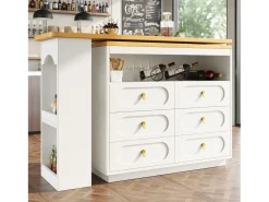 Merax Móvel de bar extensível com rotação de 360° - Comprimento ajustável - com 6 gavetas - MDF -^ Móvel De Bar