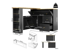 Móvel De Bar|DripeX Móvel de bar extensível giratório - com 2 portas, 2 gavetas e 3 nichos - MDF - 138/204×39×105cm - Preto