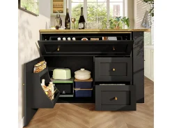 Móvel De Bar|DripeX Móvel de bar extensível giratório - com 2 portas, 2 gavetas e 3 nichos - MDF - 138/204×39×105cm - Preto