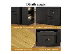 Móvel De Bar|DripeX Móvel de bar extensível giratório - com 2 portas, 2 gavetas e 3 nichos - MDF - 138/204×39×105cm - Preto