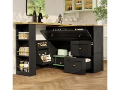 Móvel De Bar|DripeX Móvel de bar extensível giratório - com 2 portas, 2 gavetas e 3 nichos - MDF - 138/204×39×105cm - Preto