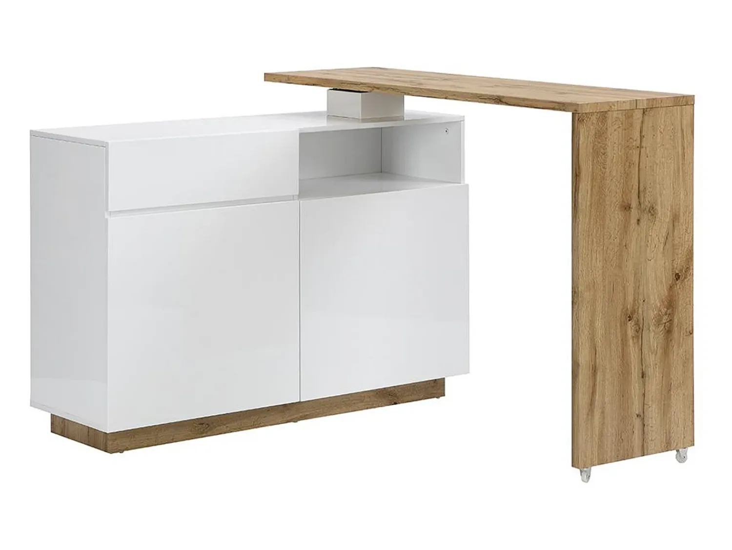Vente-unique Móvel de bar giratório - 2 portas, 1 gaveta e 1 nicho - MDF - Lacado a branco e carvalho - ELDIR^ Móvel De Bar