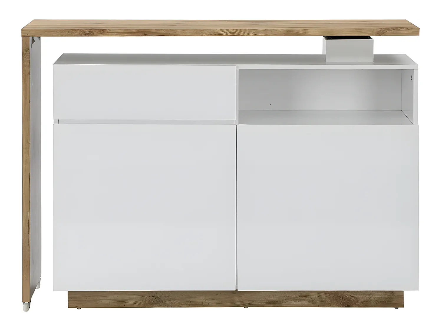 Vente-unique Móvel de bar giratório - 2 portas, 1 gaveta e 1 nicho - MDF - Lacado a branco e carvalho - ELDIR^ Móvel De Bar
