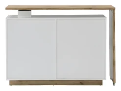 Vente-unique Móvel de bar giratório - 2 portas, 1 gaveta e 1 nicho - MDF - Lacado a branco e carvalho - ELDIR^ Móvel De Bar