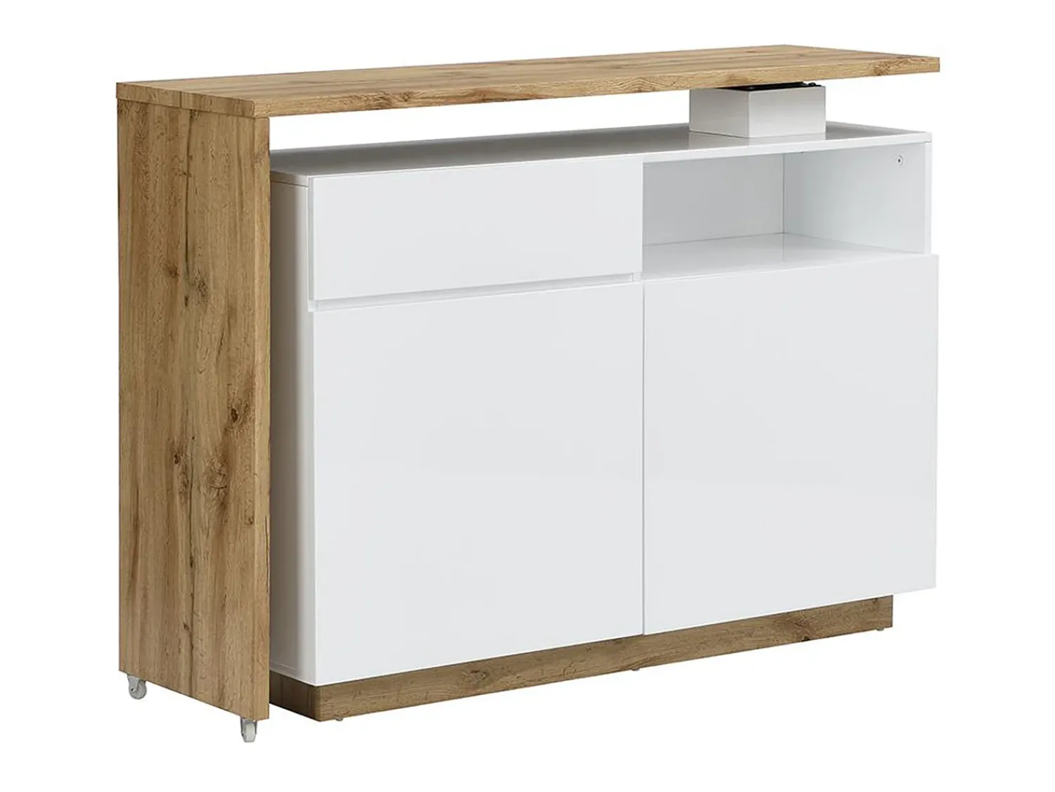 Vente-unique Móvel de bar giratório - 2 portas, 1 gaveta e 1 nicho - MDF - Lacado a branco e carvalho - ELDIR^ Móvel De Bar